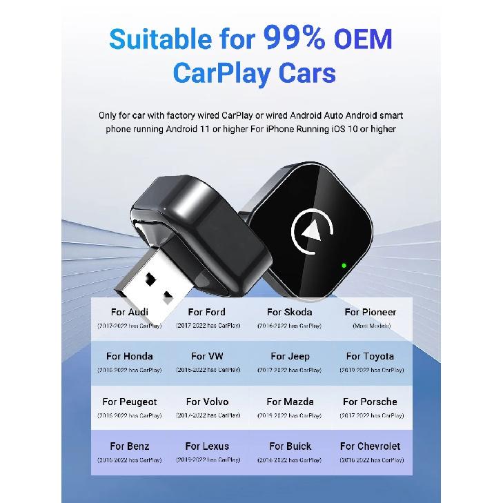 2026 New 2in1 Wired to Wireless CarPlay Adapter, Android Auto Dongle, High-Quality Car Accessory Smart Box 5GHz WiFi Type-C/USB