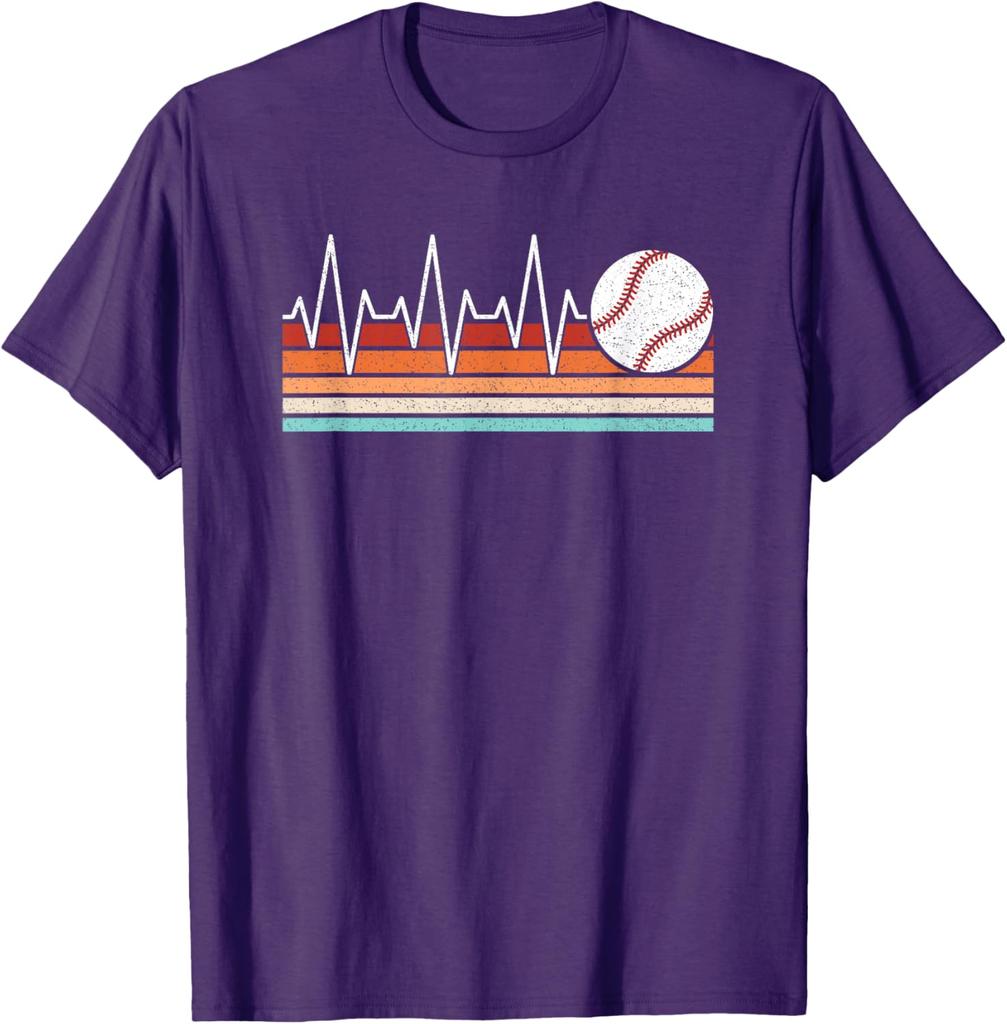 Baseball Heartbeat EKG Life Retro Graphic Tee Breathable Cotton Short Sleeve T-Shirt For Men And Women