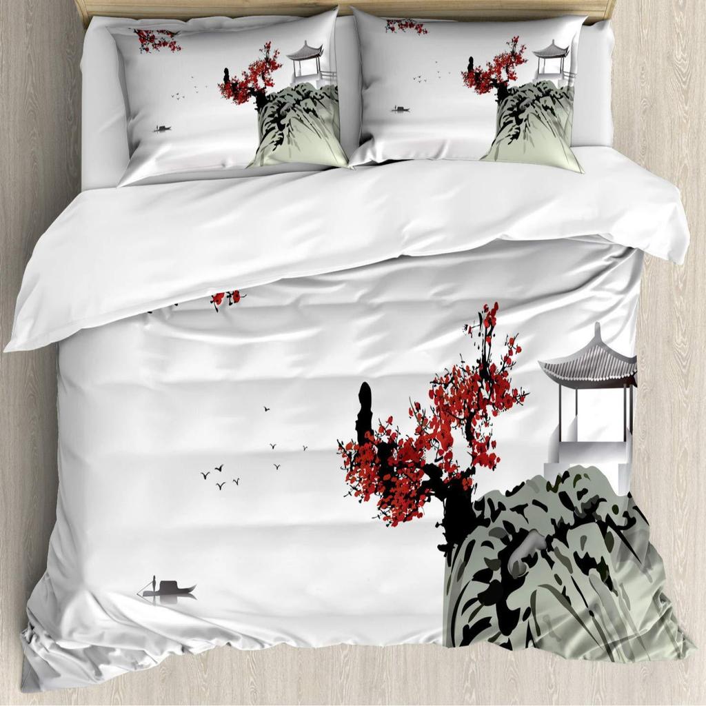 Pink Cherry Blossom Three-Piece Spring Flower Duvet Cover Girl Room Decoration Bedding