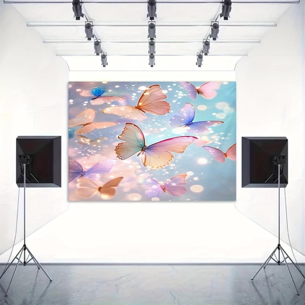 2D Flat Background Cloth - Butterfly Landscape Pattern Photography Background Screen  Multifunctional Home Decoration