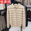 Hengyuanxiang Men's Business Striped Long-Sleeve Knit Polo Sweater