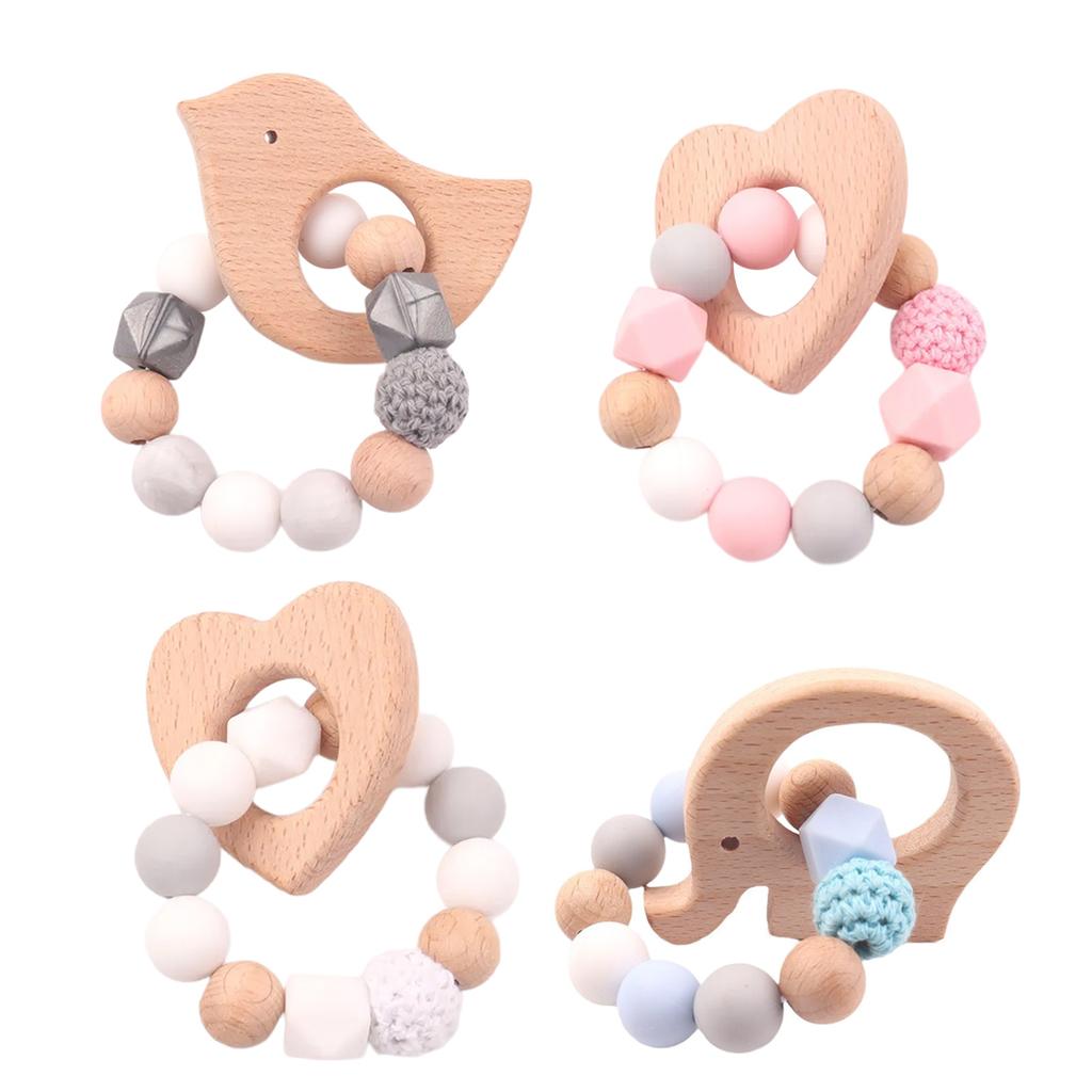 Handmade Bird/Elephant/Heart Shape Teething Bracelet Babies Toy Cute Shape Teether Toy Handheld Appease Sleeping Toy