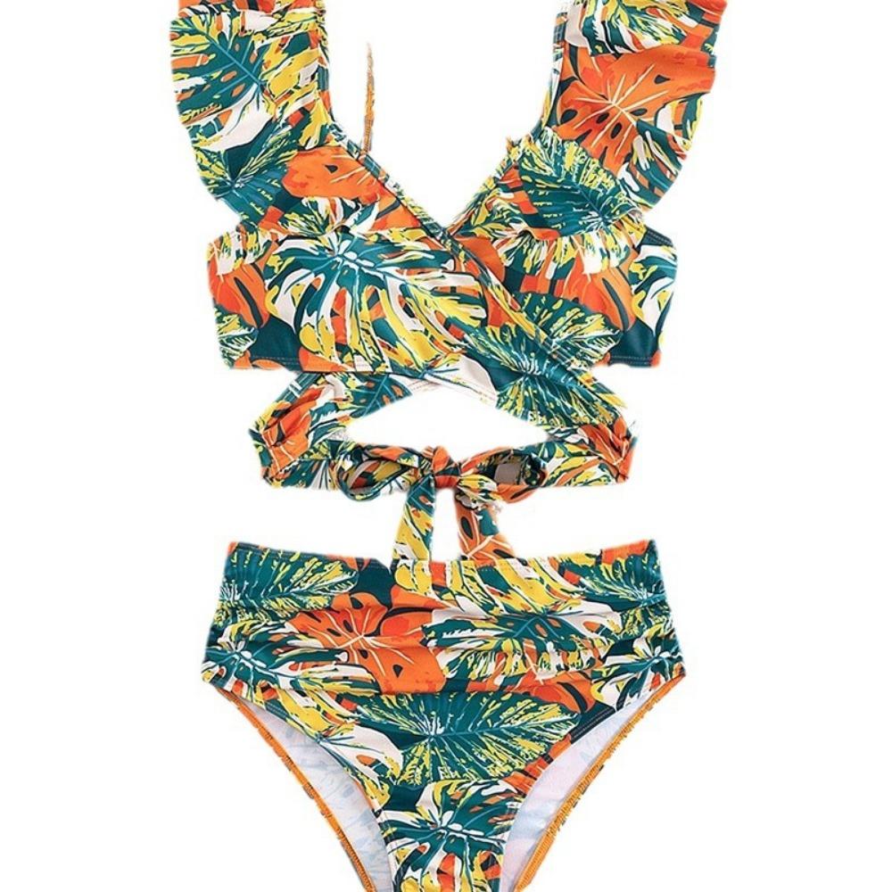 New Split Swimsuit Women, Sexy Ruffle Edge Backless Bikini