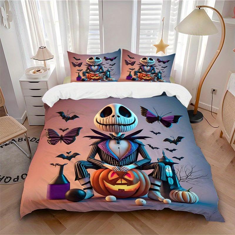 3pcs Halloween Theme Jack Pumpkin Bedding Set Includes 1 Quilt Cover and 2 Pillowcases, Comfortable B038