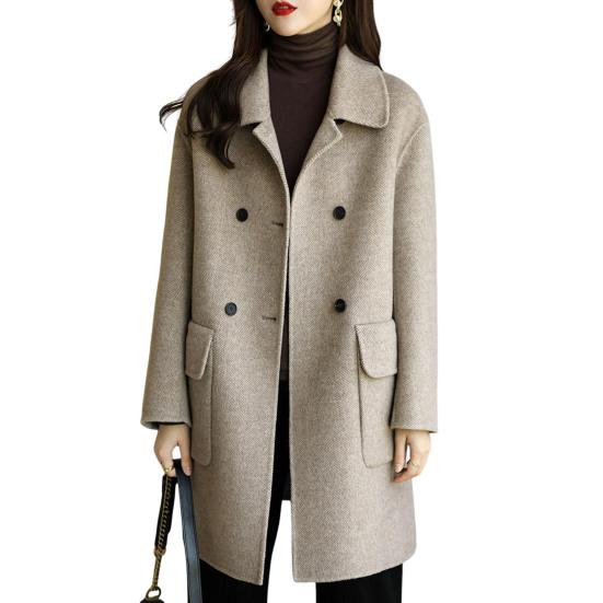 Γυναικείο μπουφάν με γυριστό γιακά Μακριά μανίκια Διπλό ανεμοθραύστη Χαλαρές τσέπες Μεσαίου μήκους Πανωφόρι ταξιδιού σε εξωτερικό χώρο