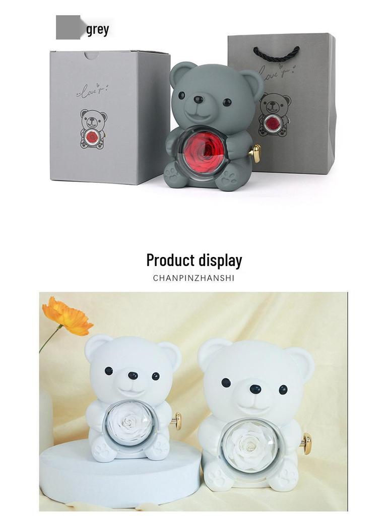 Luxusní otočná šperkovnice s medvídkem a designem růží - Ideální pro žádosti o ruku a dárky