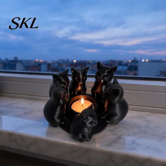 Modern Cat Desktop Accessory 3D Printed Candle Holder, Matte Sanding Aesthetic Decor, Integrated Showcase Display Smooth Curved Sculpture, Home