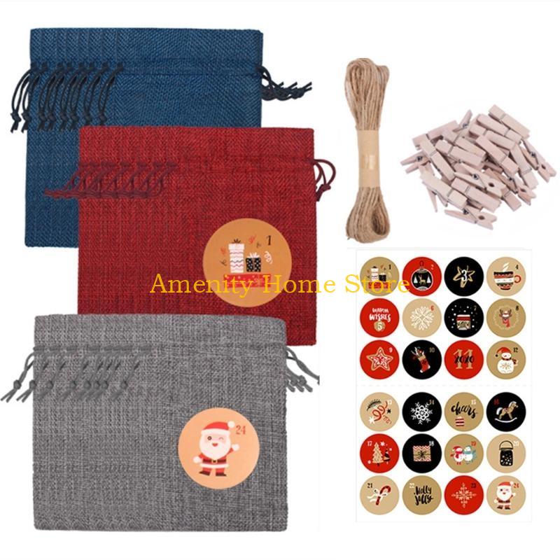

F26C Christmas Advent Calendar Bags 24 Days Countdown Calendar Gift Bags DIY Set
