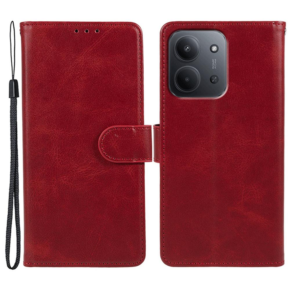 For Xiaomi Redmi 15C 4G (EU) (173mm) Case Calf Texture PU Leather Wallet Phone Cover with Wrist Strap