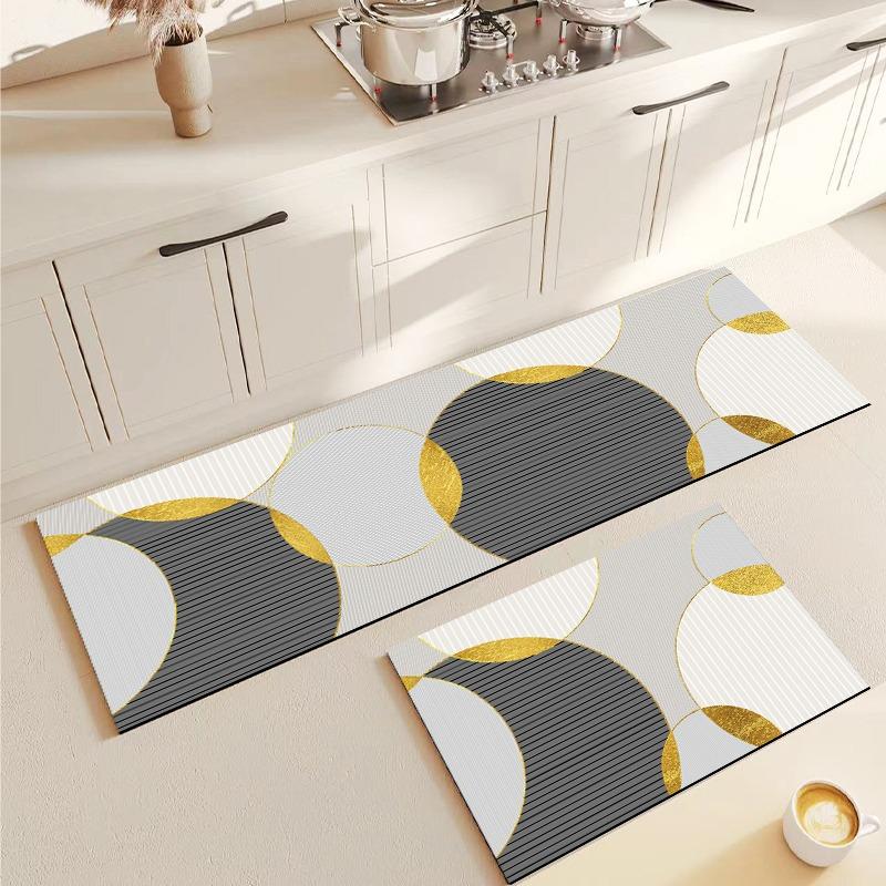 Kitchen Floor Mat Anti-slip Oil-proof Carpet Pvc Leather Foot Mats Gray Geometric Long Strip Rug Modern Style Home Decor Rugs