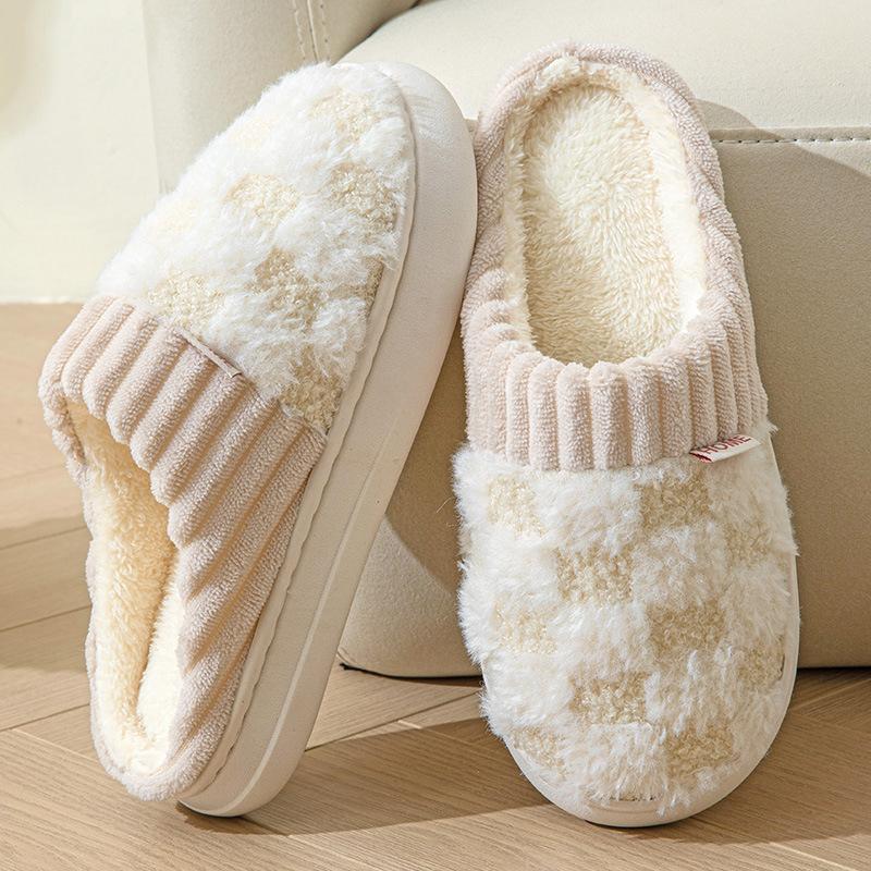 2025 new plush cotton slippers winter home indoor warm shoes non-slip thick-soled cotton slippers
