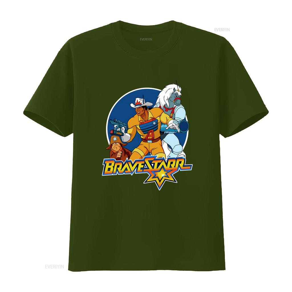 Vintage BraveStarr Cartoon Print Mens T Shirt S 5XL Long or s Retro Western Sci Fi Design vintage Washed Slightly graphic
