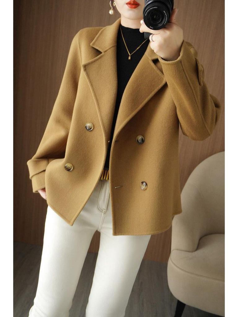 Women's Woolen Suit Collar Coat - Short, Thick, Loose Fit for Autumn/Winter