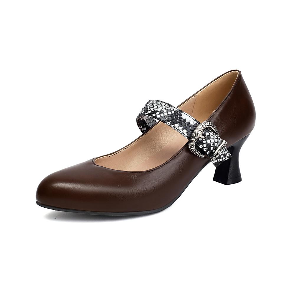 Mode Braune Damen Mary Jane Schuhe Mode Spitzschuh Gürtelschnalle Pumps 2025 Frühling Herbst Elegant Höhe Absätze Damenschuhe Größe 32-48