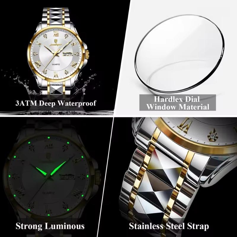 POEDAGAR Fashion Military Men Clock Waterproof Luminous Date Week Man Wristwatch Stainless Steel Quartz Watches Male Reloj