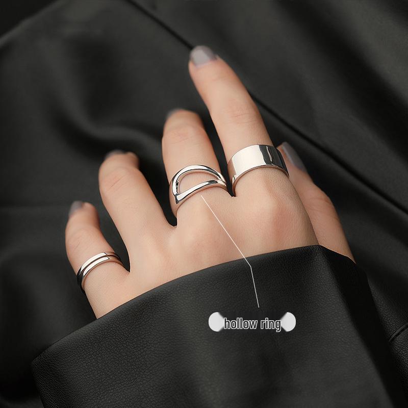 Korean Style Retro Three-Piece Adjustable Ring Set for Women - Fashionable Plain Band, Index Finger, and Open Rings - Trendy Student Hand Jewelry