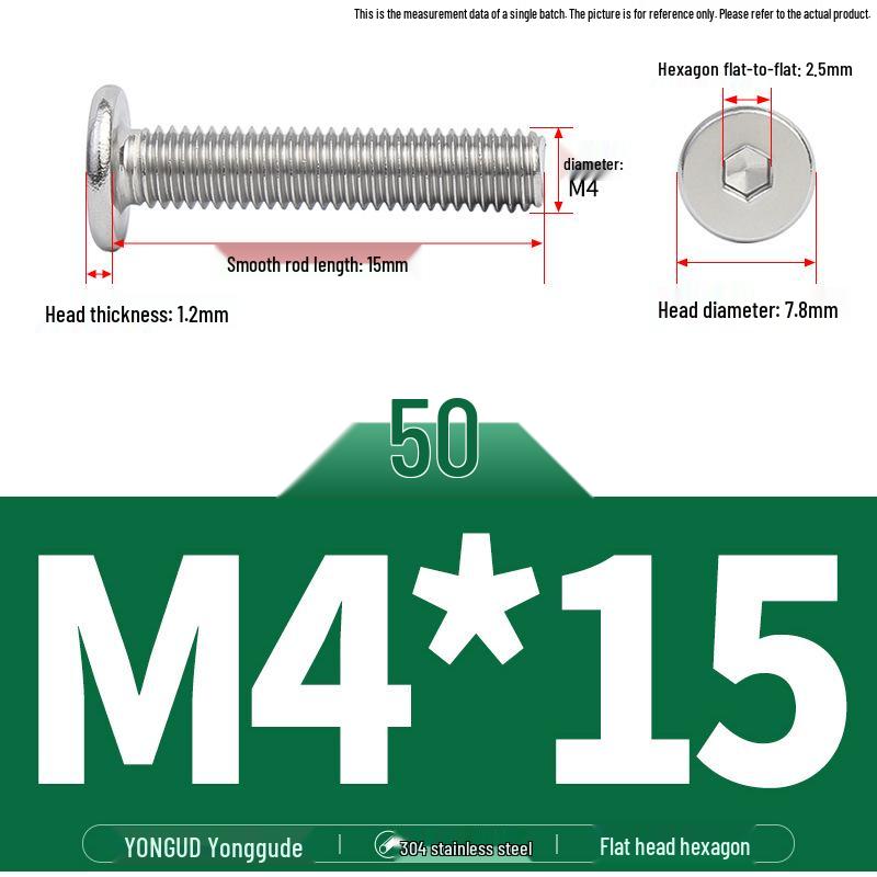 304 Stainless Steel Ultra-Thin Flat Head Hex Socket Bolt, M2-M12