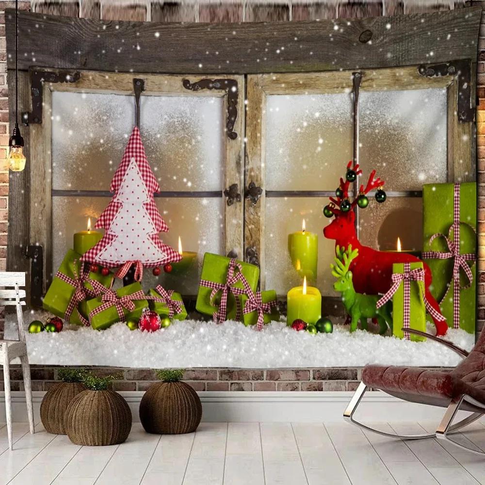Christmas Window Scenery Tapestry Bedroom Living Room Home Wall Decoration