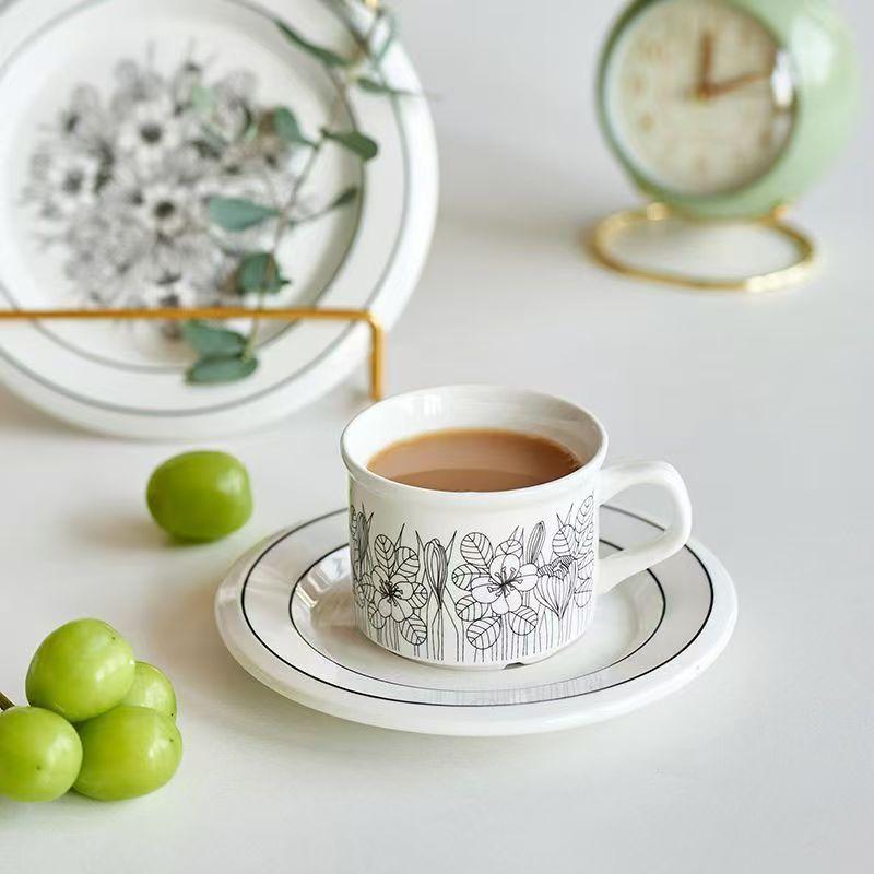 Japanese Hand Painted The Blue Sky and White Clouds Coffee Cup with Saucer Ceramic Handmade Tea Cup Saucer Set Cute Gift for Her