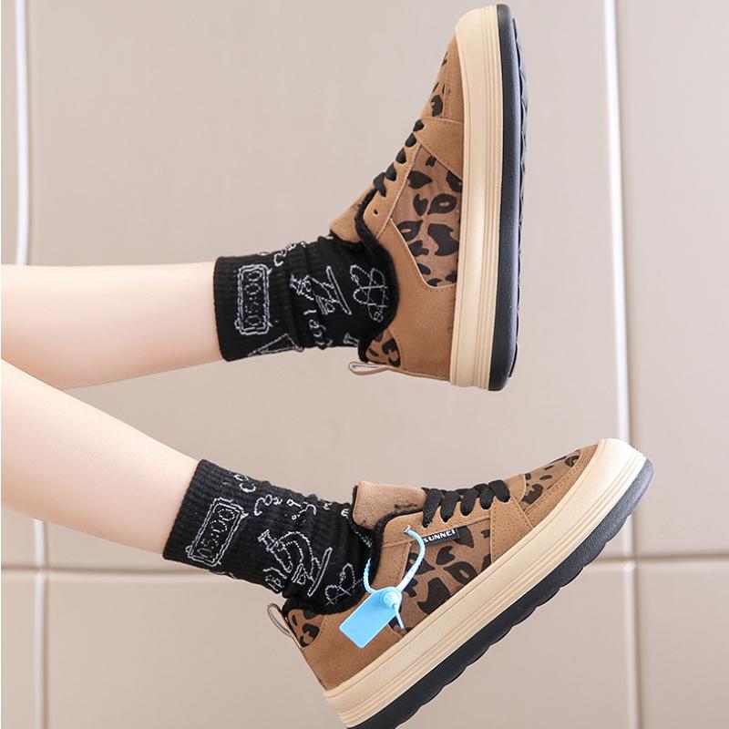 Wintermode Luipaardprint Damesschoenen Plus Fluweel Warme Schoenen Comfortabele Casual Sportschoenen
