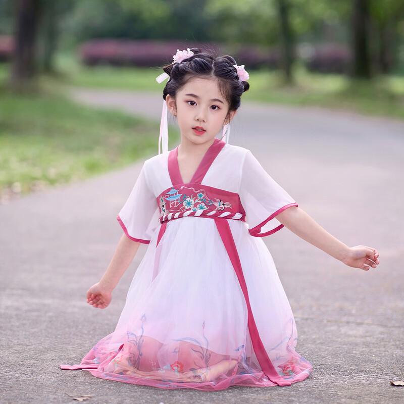 Little Tiger Patty Girls' Summer Embroidered Chiffon Hanfu Dress