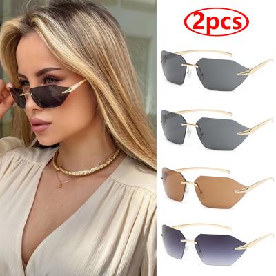 Trending UV400 Metal Sun Glasses Women Men Fashion Rimless Sports Eyewear Cycling Polygon Square Sunglasses
