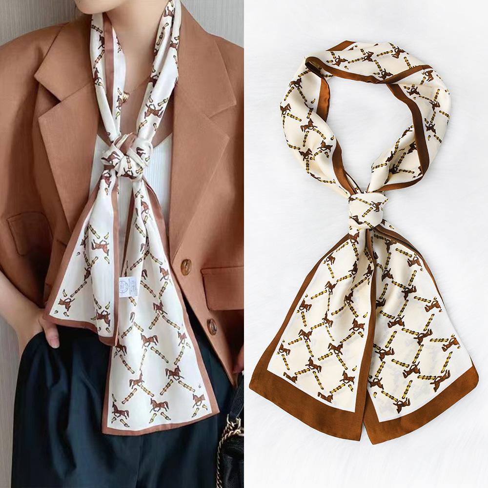Luxury Design Horse Print Silk Sexy Scarf Women Soft Satin Hairband Neckerchief Office Hijab Headband Foulard Gift