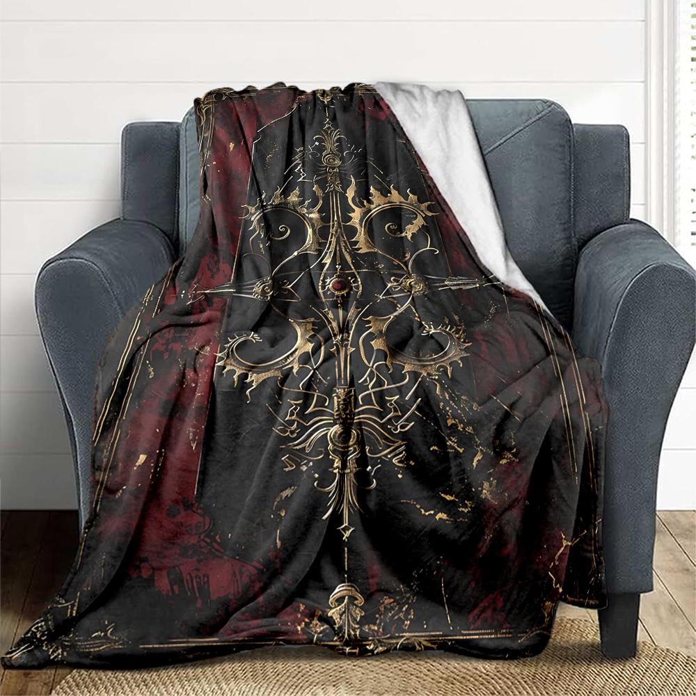 1pc Gothic Ornament Blanket, Lightweight Flannel Throw For Sofa, Bed, Travel, Camping, Livingroom, Office, Couch, Chair, And Bed,