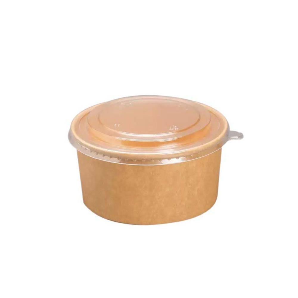 50pcs Kraft Paper Fast Food Package Box Round Rice Bowl Portable Disposable Salad Bowl  Soup