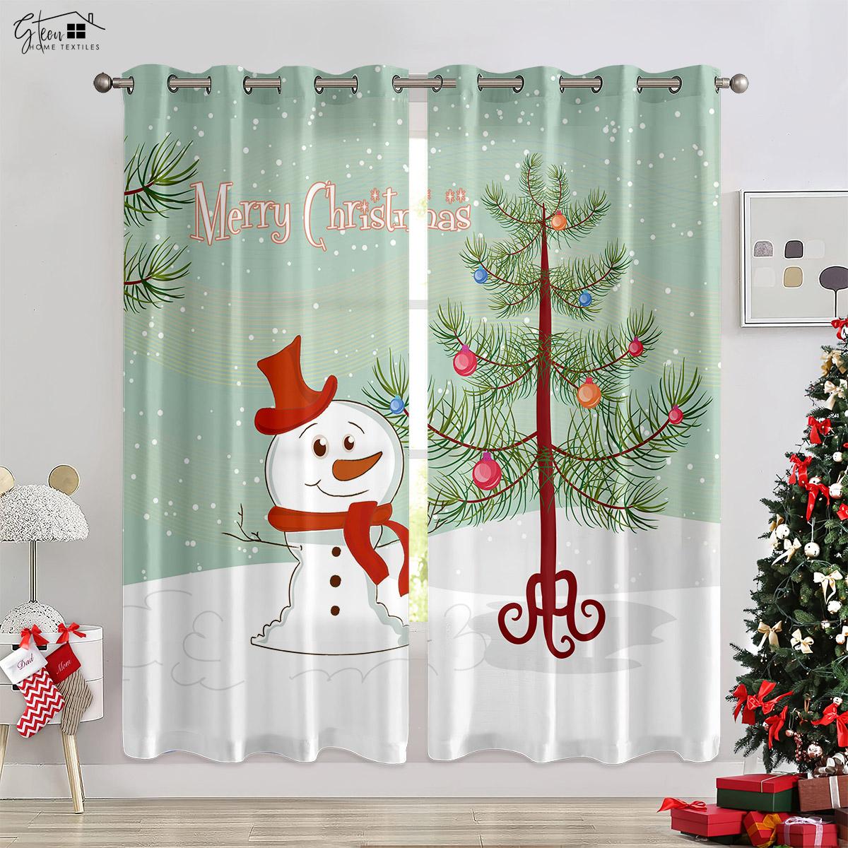 

Christmas 3D Printing Decorative Drapes Christmas Tree Christmas Gift Livingroom Space Bedchamber Children Latest Holiday Drapes W50xH130(CM)x2PCS&Rod pocket