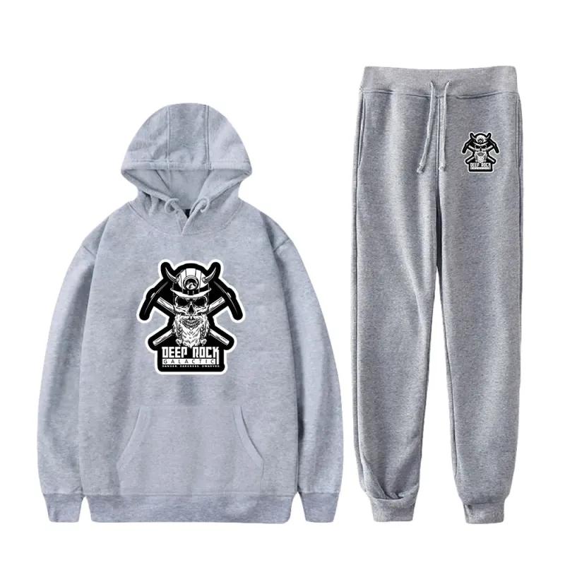 Deep Rock Galactic Casual träningsoverall 2-delads set huvtröja + byxor kostym Sportkläder Streetwear Casual joggingkläder