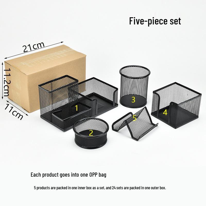 Iron Mesh Multifunctional Pen Holder - Creative Desktop Stationery Organizer for Office & Student Use