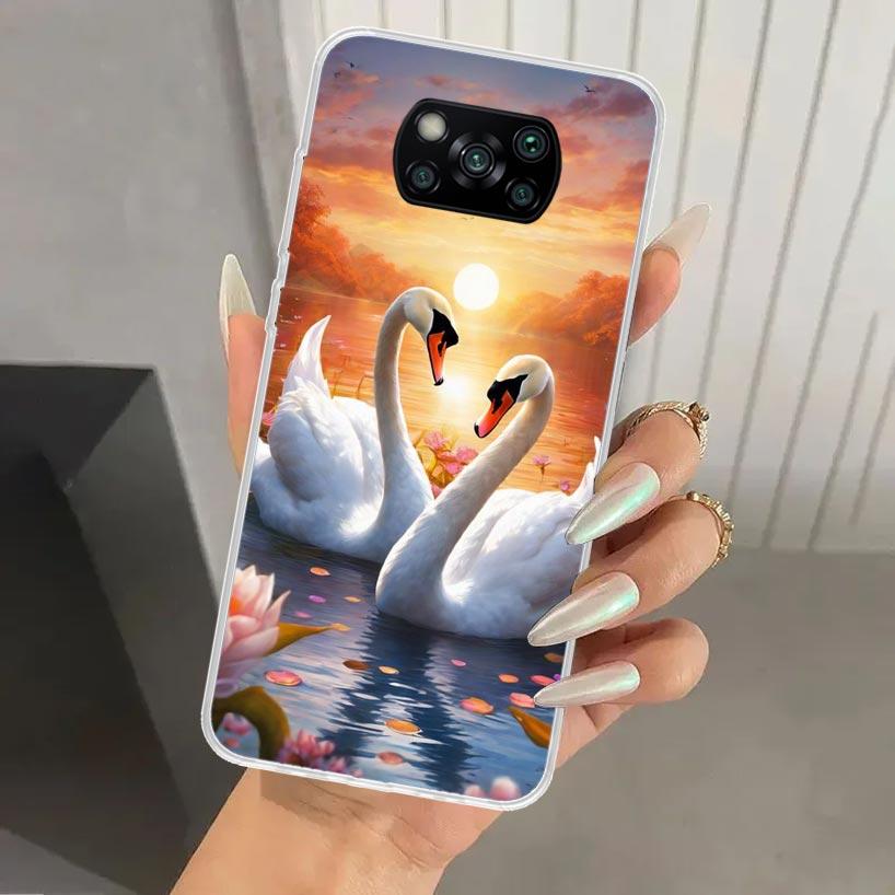 White Swan Grace Art Phone Case for Xiaomi Poco X5 X6 X7 Pro F7 Ultra M7 Redmi 15 15C 13 13C 12 12C 10 10A 10C 9 9A 9C 9T Shell