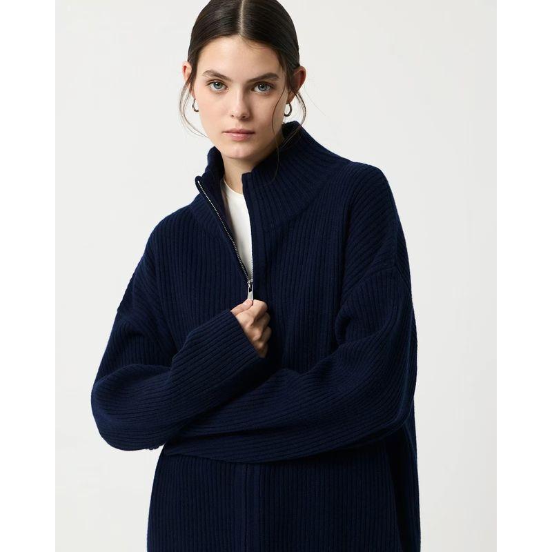 

Новый универсальный модный кардиган на молнии в западном стиле, вязаный свободный свитер Navy M