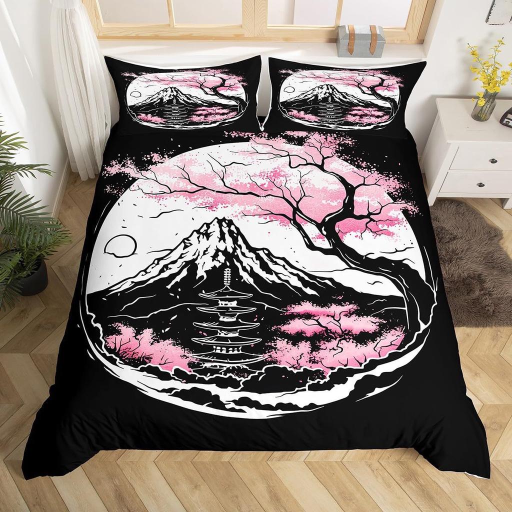Japanese Samurai Duvet Cover Pillowcase 3D Pattern Sakura Mount Fuji Bedding Set Adult Bedroom Decoration Single Double Large