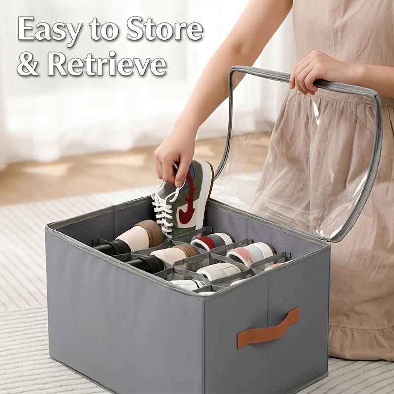 12-Grids Foldable Oxford Fabric Storage Box Clear Window Cover Zipper Storage Organizer Bag for Closet Wardrobe Management Organizer