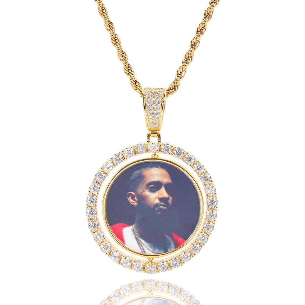 Rotatable Double-Sided Zircon Photo Pendant Necklace