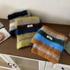 Preppy Style Stripe Scarf Plush Knitted Shawl Simple Plaid Wool Scarf  Girl