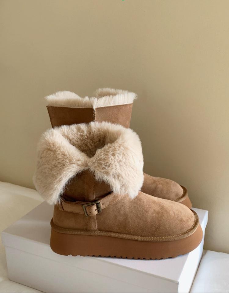 

Thick-soled and Warm-lined Mid-calf Snow Boots for Women, New Style, Warm Cotton Shoes 40 верблюд