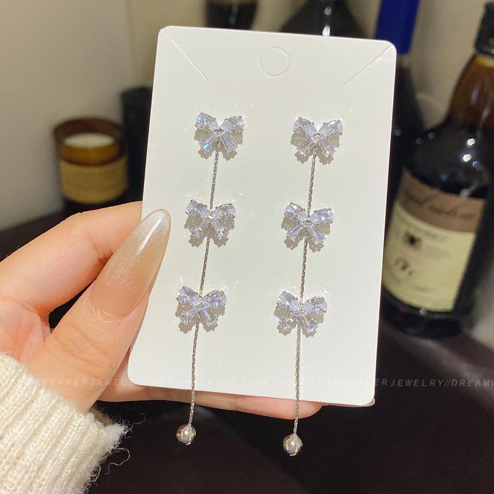925 Sterling Silver Full Diamond Tassel Earrings – High-End European & American Style, Super Shiny, Luxurious Ear Jewelry for Women.
