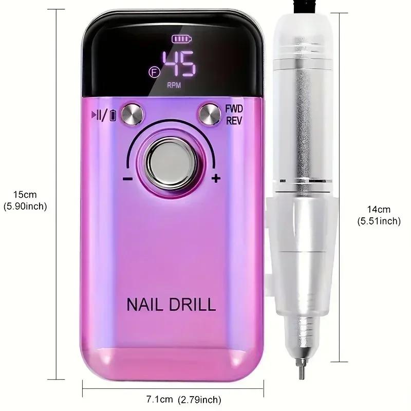 45000RPM electric nail drill with LCD low noise rechargeable nail polisher for polishing gel nail polish.