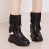 Autumn Winter New Black Kids Boots Girls Boots Children High Bow Tie Shoes Girls Princess Boots Big Kids Shoes