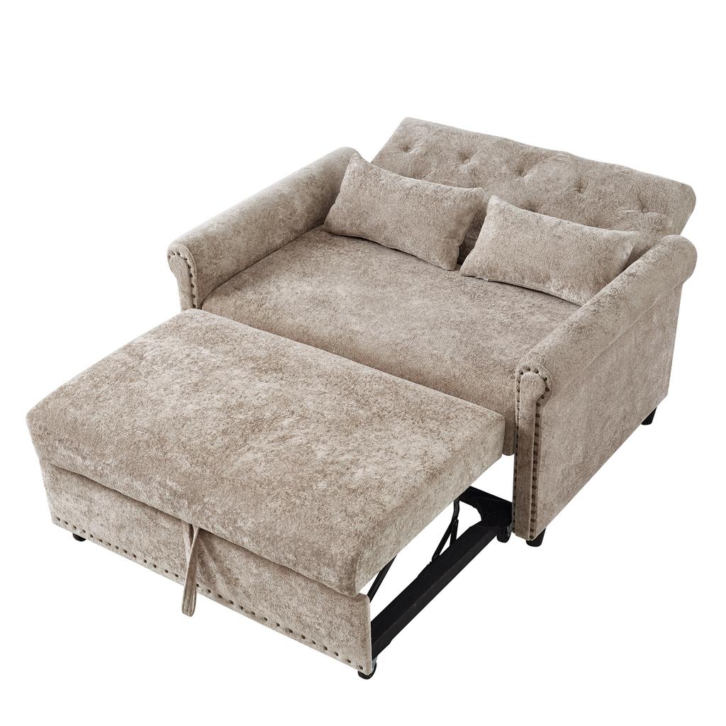 Canapea extensibilă modernă 3 în 1, pliabilă pentru 2 persoane, cu spătar reglabil în 3 poziții, pat extensibil pentru oaspeți, din material textil de înaltă calitate tip chenil, 2 perne de confort