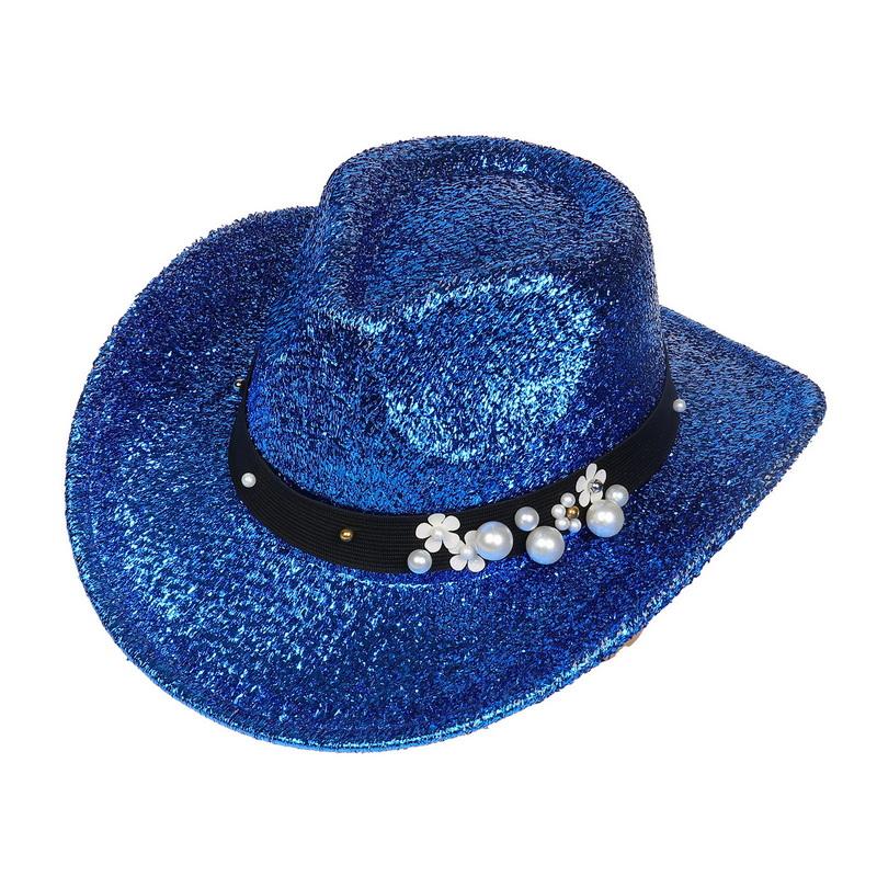 Glitzerndes Cowboyhut Unisex Westernstil Breiter Rand Fedora Hut für Party Festival Cosplay