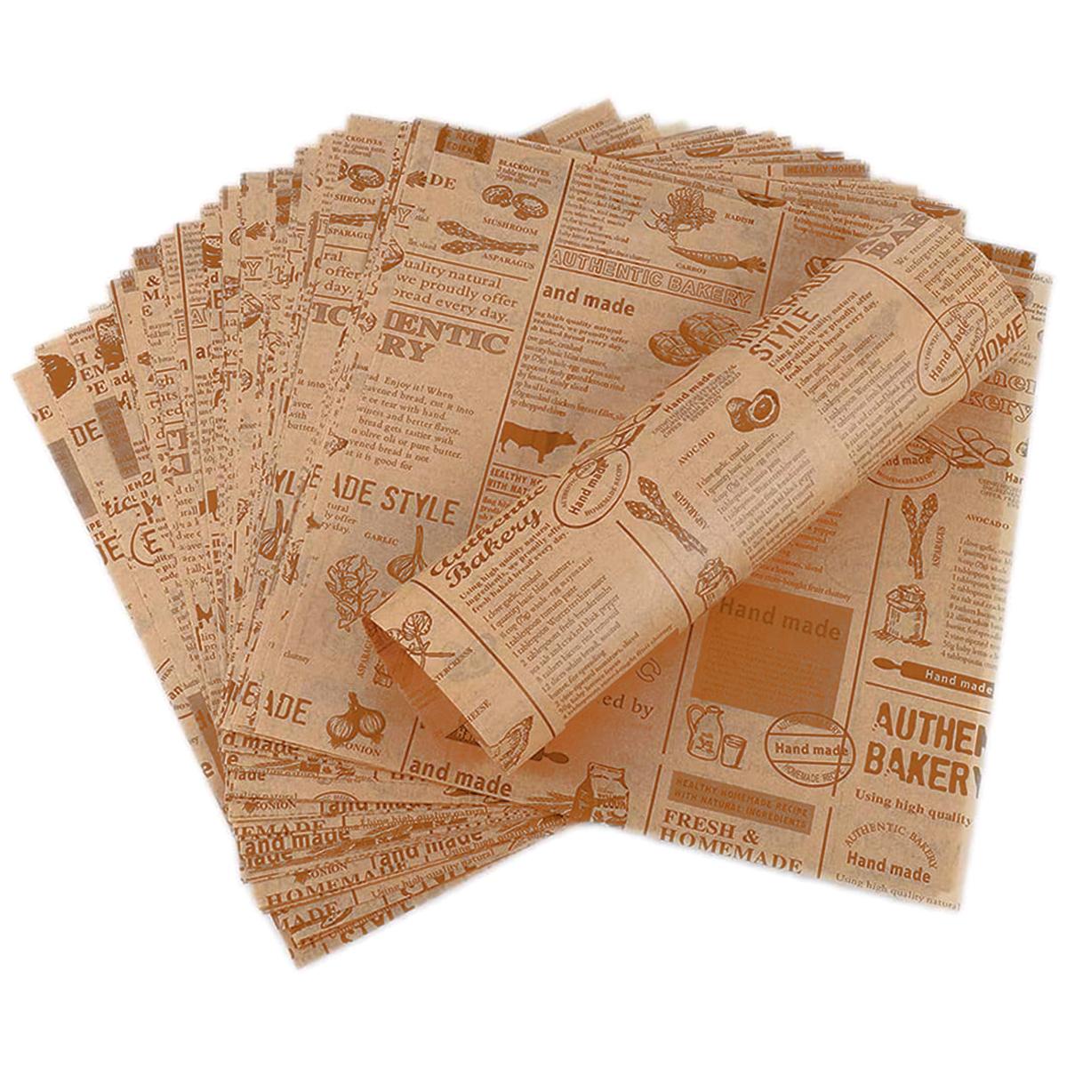 

100Pcs Greaseproof Paper Sheets Newspaper Style Kitchen Oil Proof Parchment Papers Waterproof Basket Liners Sandwich Wrappers