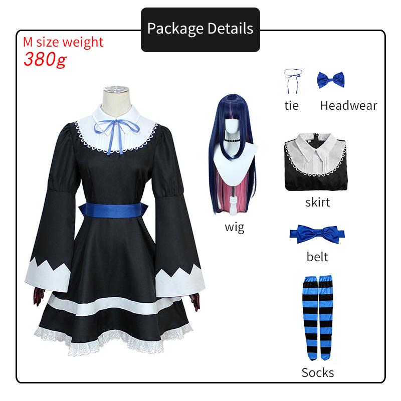 

Anime Panty & Stocking with Garterbelt Younger Sister Anarchy Stocking Cosplay Costume Gothic Maid Lolita Dress Wig Long Socks XXL