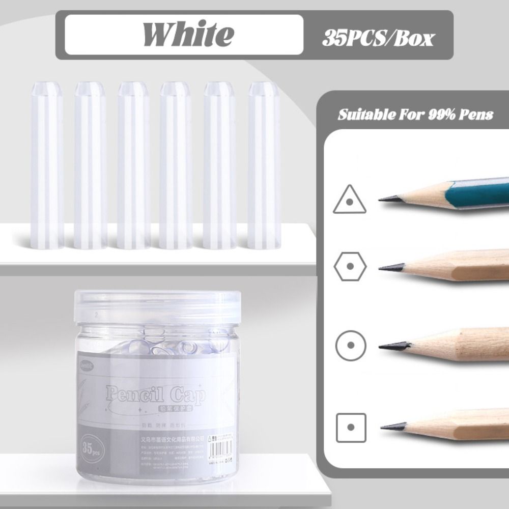 35PCS/Box Solid Color Pencil Cap Transparent Pen Tip Protector Cute Pencil Protective Case Students
