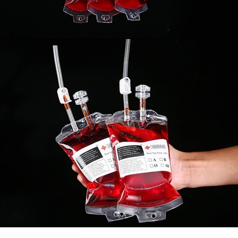652F Halloween Party Drink Bag Blood Bag PVC Bags Set Tubing for Horror Loversand DIY Decorations