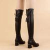 Lange Stiefel Damen Weiches Leder Elastische Stiefel Skinny Hohe Lederstiefel Herbst und Winter Samt Warme Mode Dicke Ferse Kniestiefel