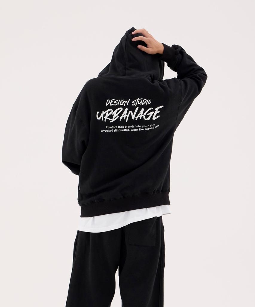 Urbanage Design Studio Logo Oversized Zip-Up Hoodie_Black